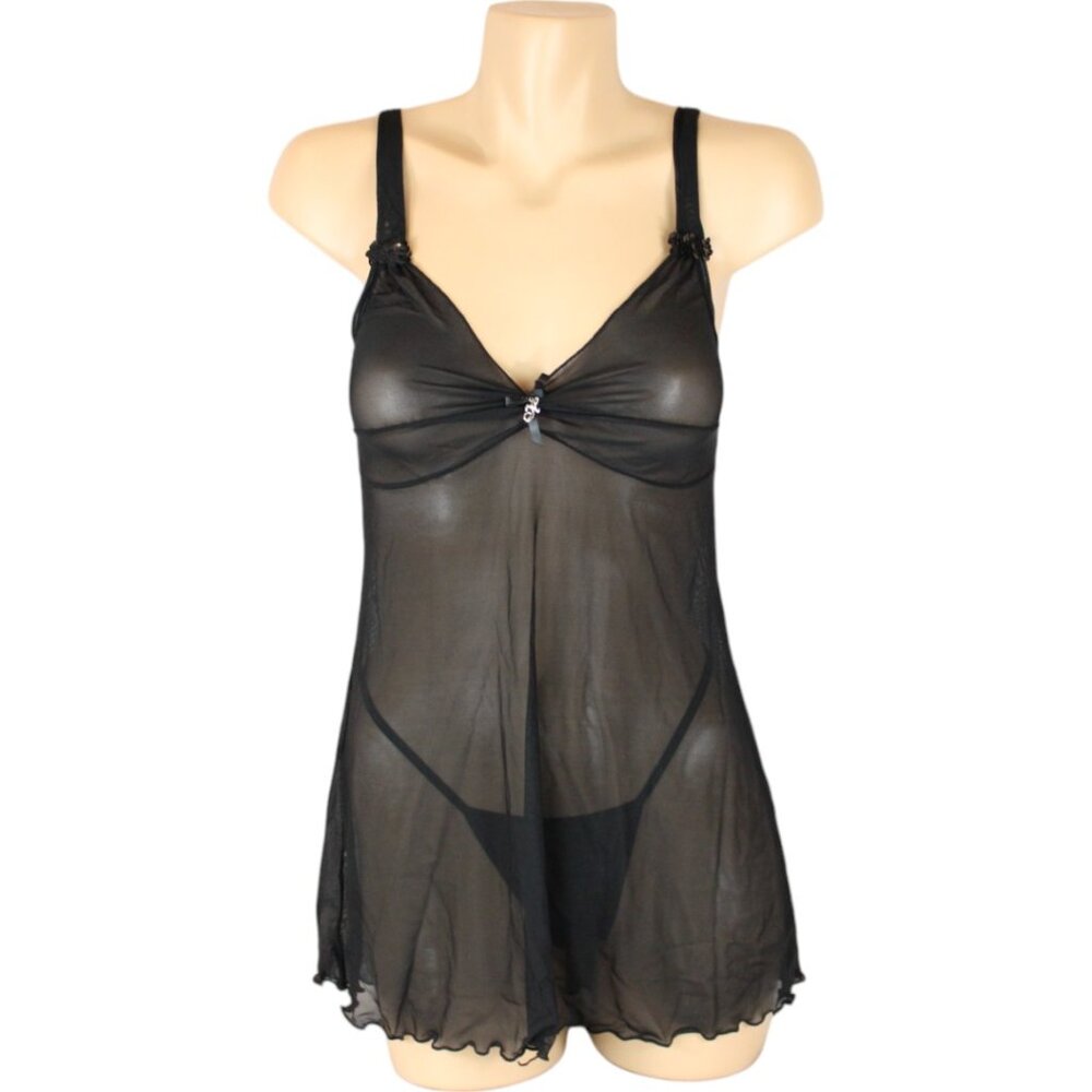 Hustler Baby Doll Set Nightie and G-String Panties Small Black Sheer N125